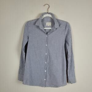 Sezane Shirt FR36 Small Blue White Stripes Button Down Collared Blouse Classic